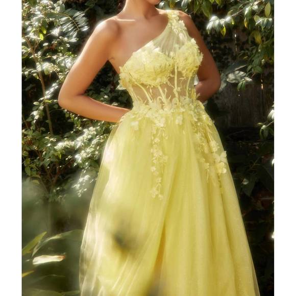 NEW ANDREA & LEO COUTURE one shoulder evening gown in yellow - Picture 2 of 3